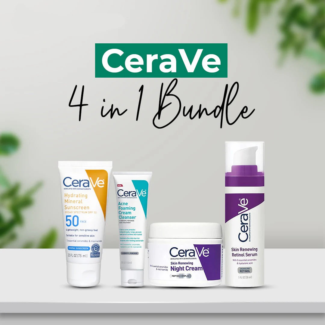 Cerave 4 In 1 Skincare Kit Night Cream, Sunblock, Cleanser & Serum For Radiant Skin